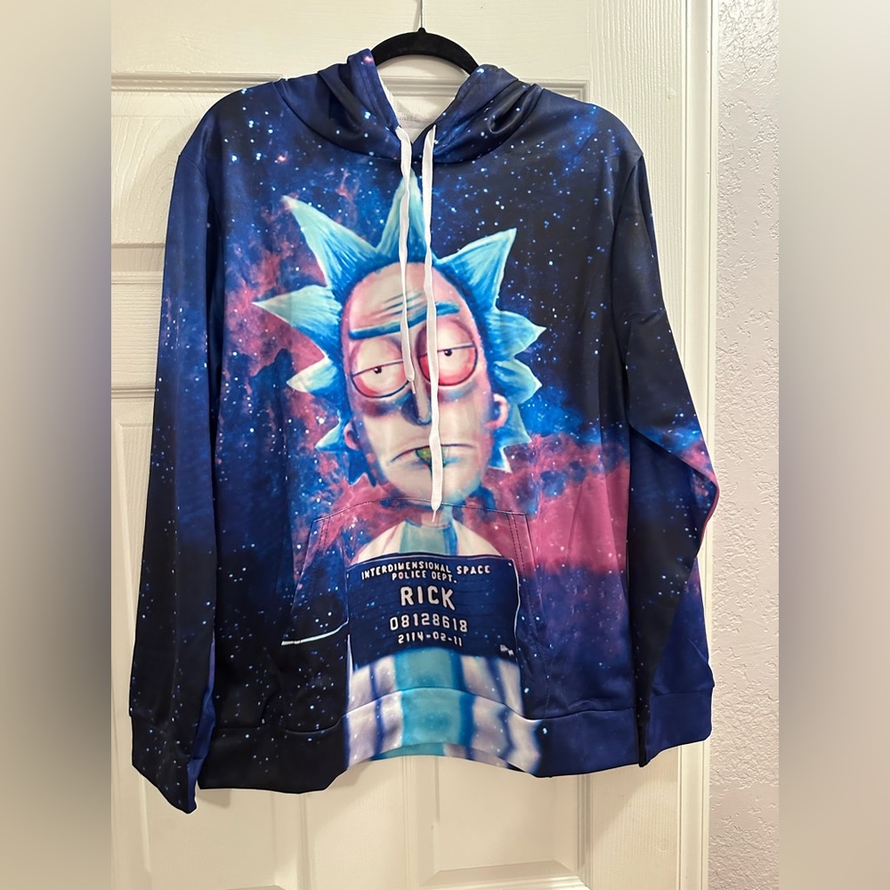 Rick & Morty Pickle Rick Colorful Pullover Hoodie Sweatshirt Unisex Adult Sz M
